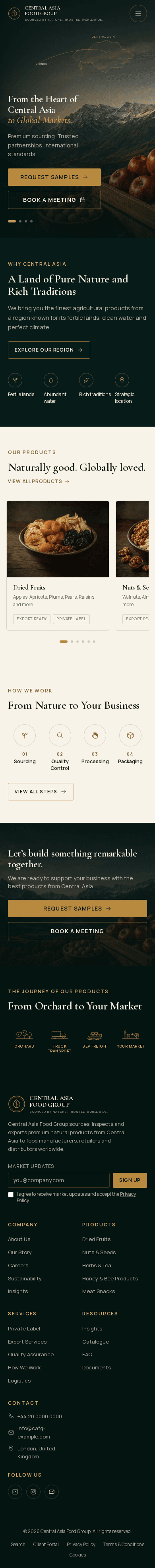 Mobile homepage for the Central Asia Food Group responsive prototype