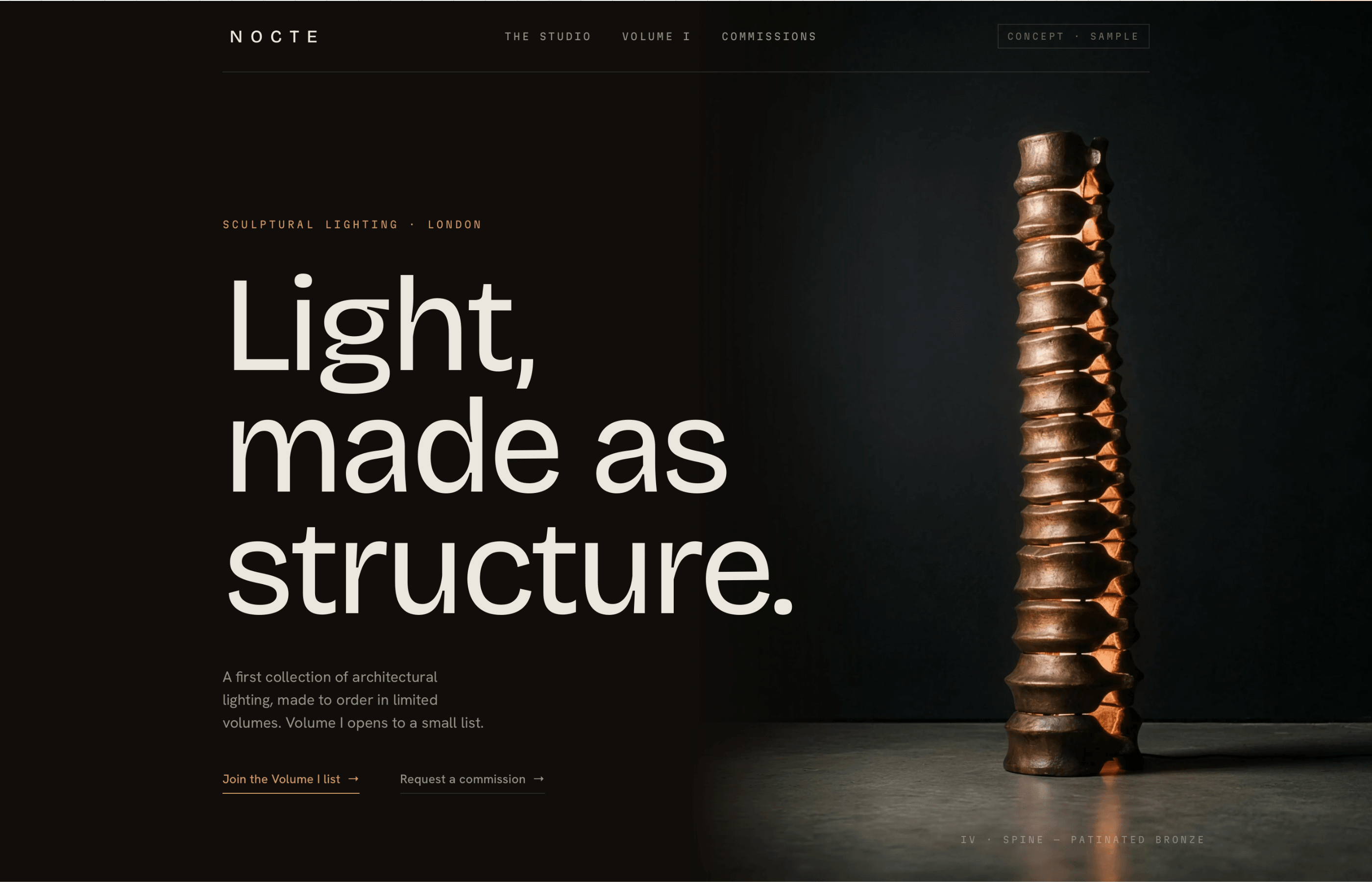 NOCTE — Commercial landing page + enquiry system